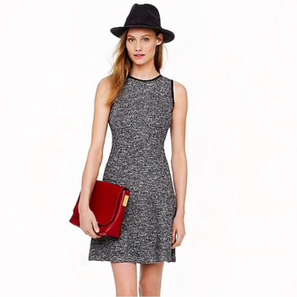 J Crew Tweed Sleeveless Black White Flare Mini Dress Size 00